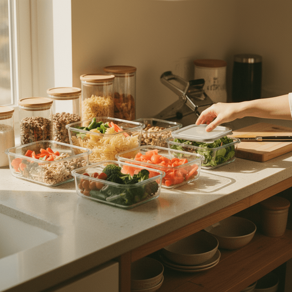 Quality food storage containers with organized contents