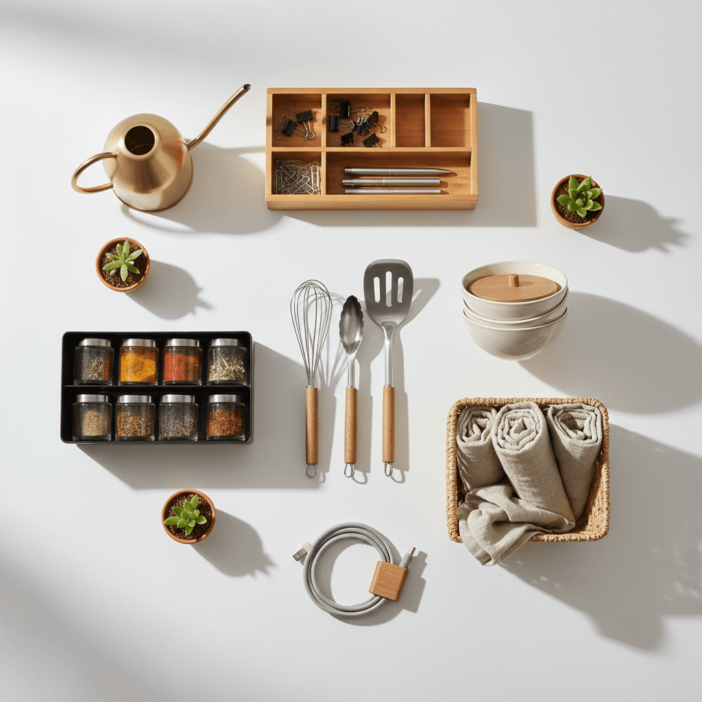 Curated household essentials arranged thoughtfully